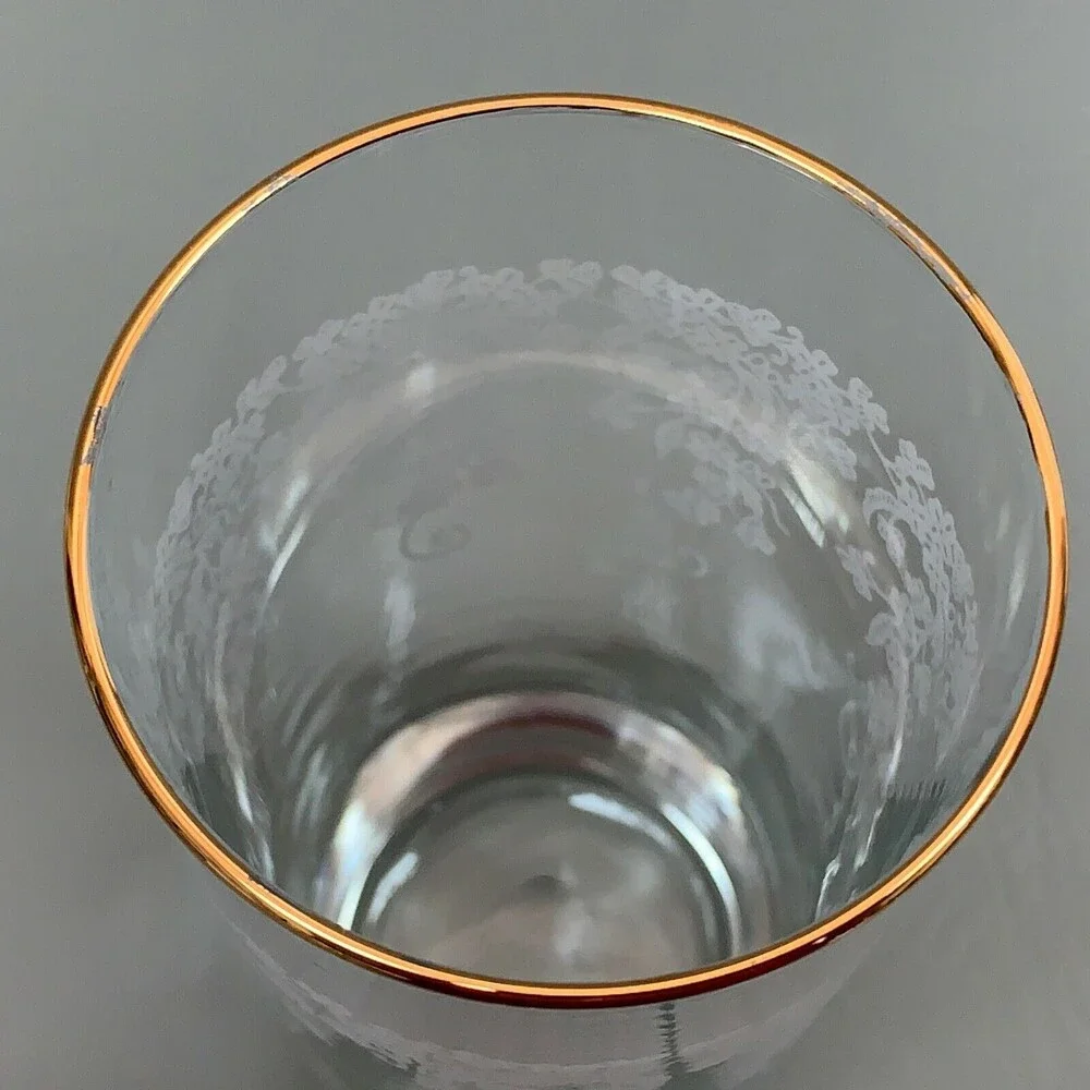Highball Clear Glasses White‎ Flowers Floral Gold Trim Lot of 2